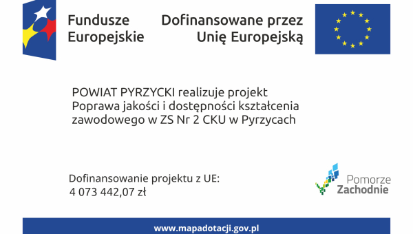 ,,Poprawa jakości i dostępności kształcenia zawodowego w ZS nr 2 CKU w Pyrzycach”.